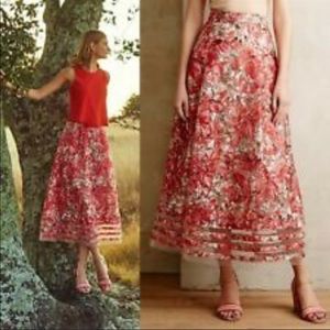 Anthropologie Pink Geo Patterned Tulle Midi Skirt